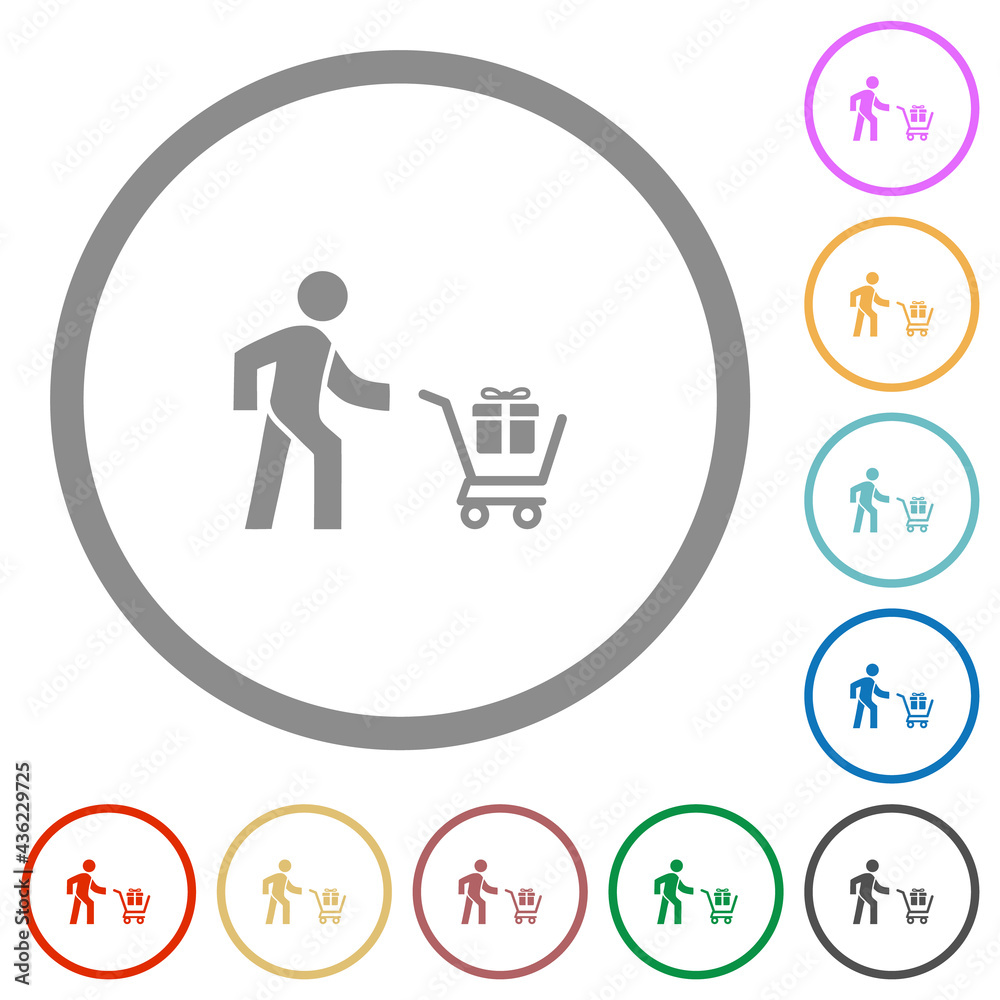 Shopping person with gifts flat icons with outlines Shopping person with gifts flat icons with outlines