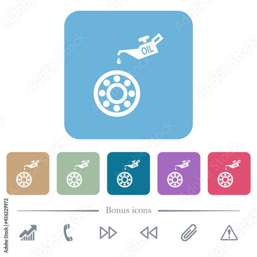 Oiler can and bearings flat icons on color rounded square backgrounds