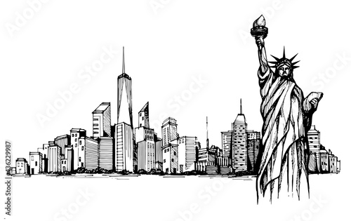 New York vector drawing,hand drawn,sketch style,isolated.-vector illustration.