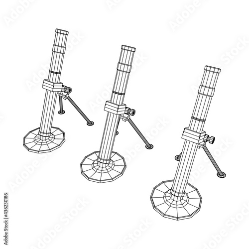 Firearm weapon army mortar and mine. Wireframe low poly mesh vector illustration