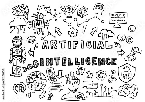 Hand drawn ai artificial intelligence doodle  vector illustration background