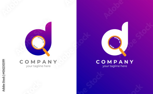 Letter D logo concept with magnifying glass. Vector EPS 10 Ready to Use.