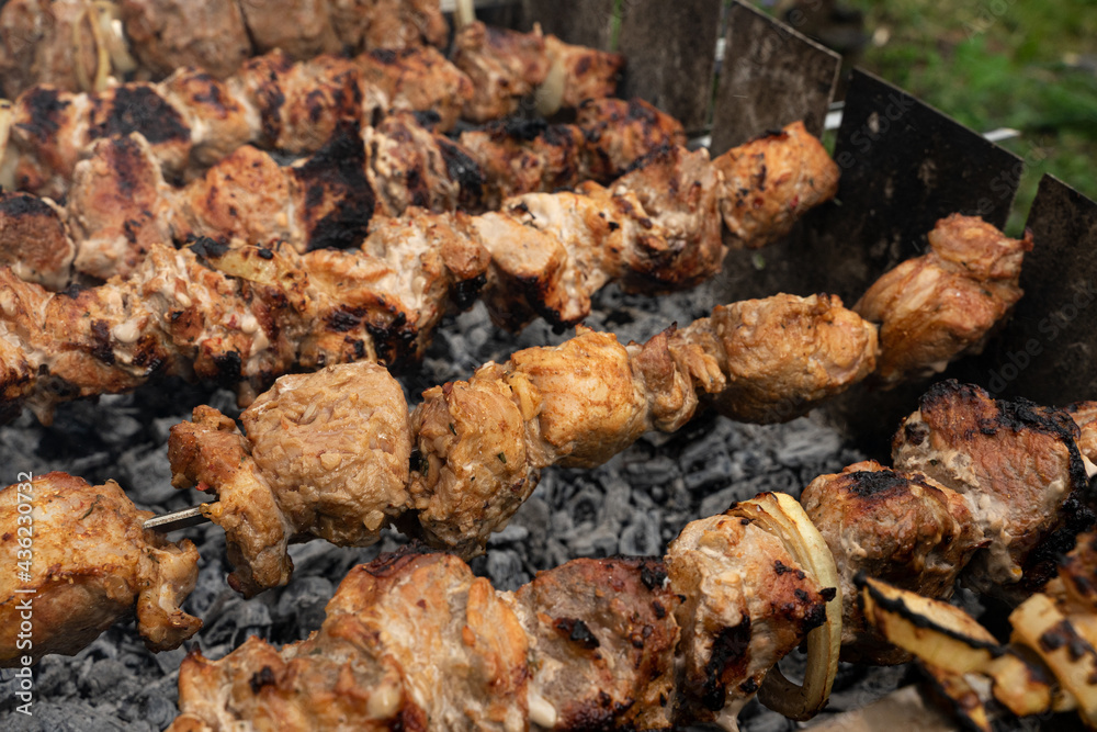 Grilled barbecue, appetizing meat on the grill