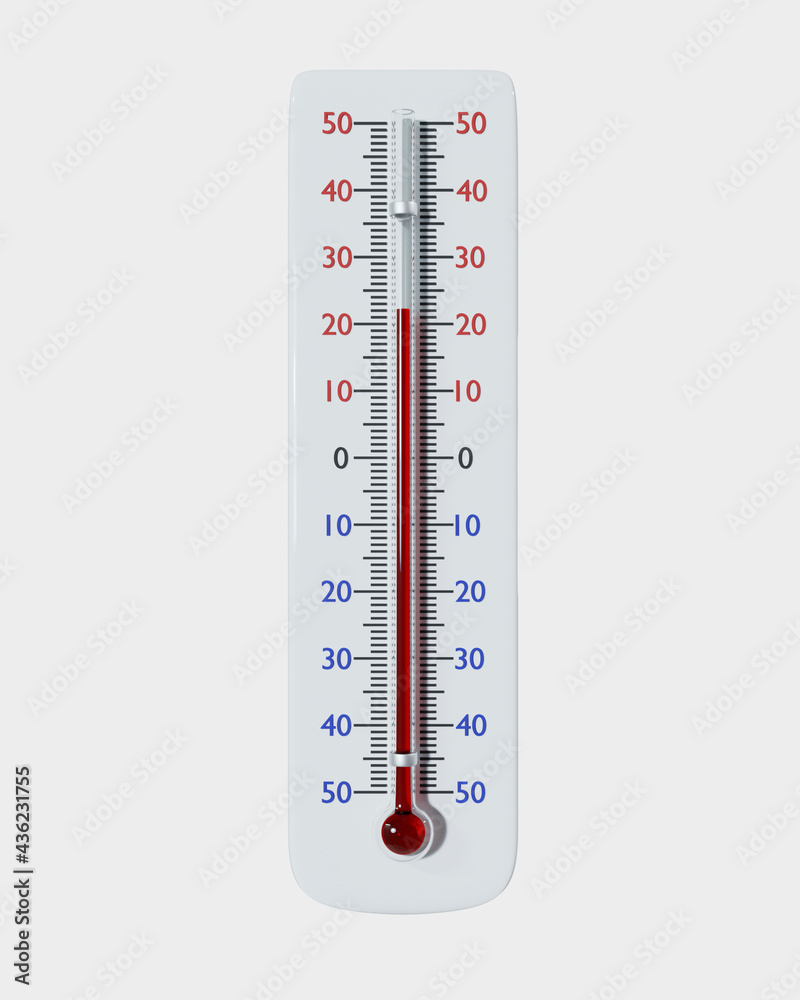 Thermometer with red and blue divisions measuring on a white background. 3d render. Thermometer with red and blue divisions measuring on a white background. 3d render.
