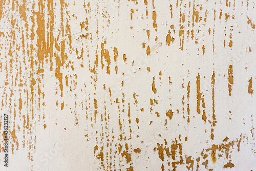 Background of rusty metal wall covered with paint peeling off