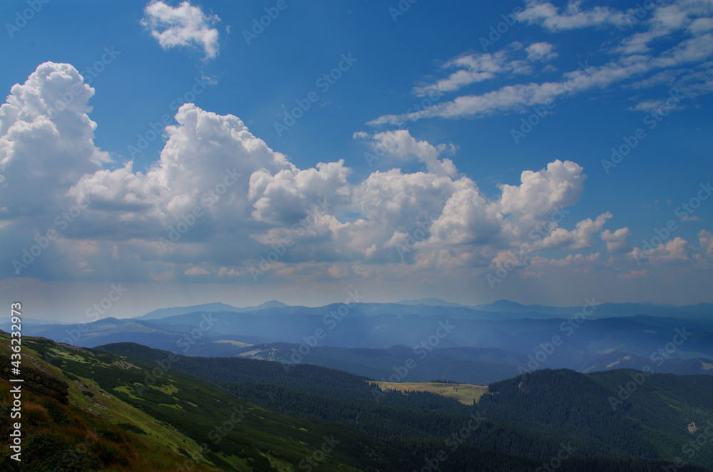 Mountain panoramic landscape with clouds and blue sky Mountain panoramic landscape with clouds and blue sky