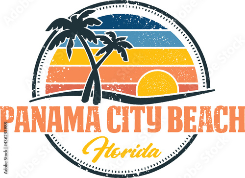 Panama City Beach Florida Vintage Travel Stamp