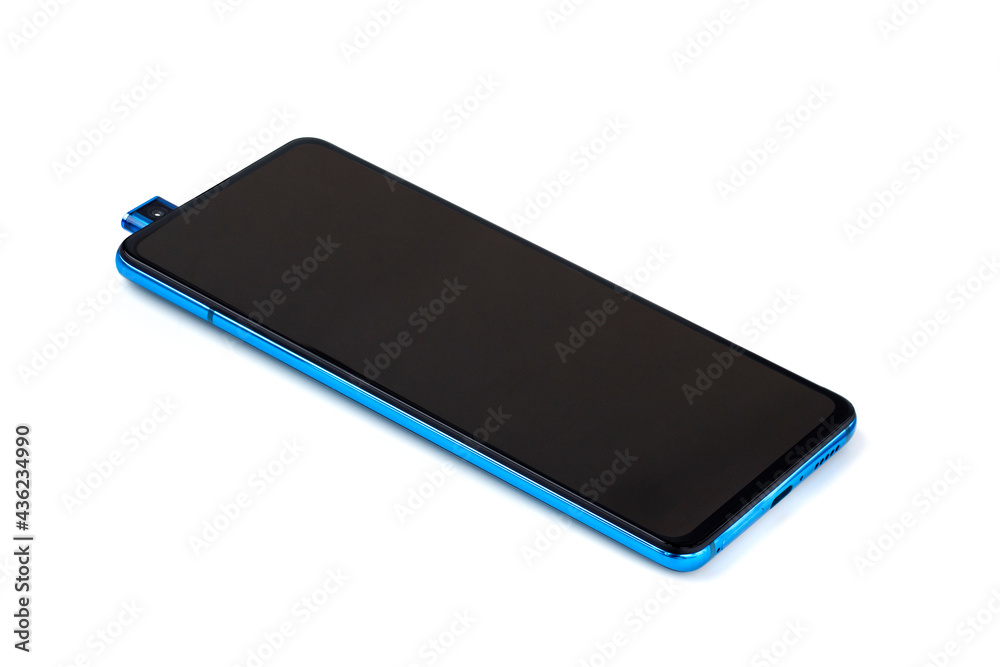 Blue phone with movable camera on white background Blue phone with movable camera on white background
