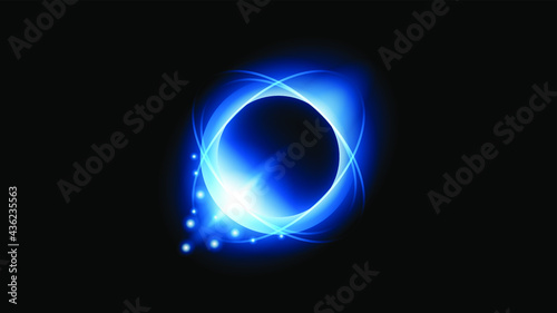 Sun Eclipse Blue Color Fire Dark Background Vector Moon Design Style Space Science Glow Light