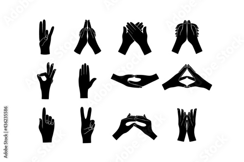 Set of different gestures of human hands photo