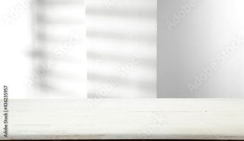White desk of free space and wall background 