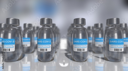3d illustration of covid-19 vaccine bottles.
