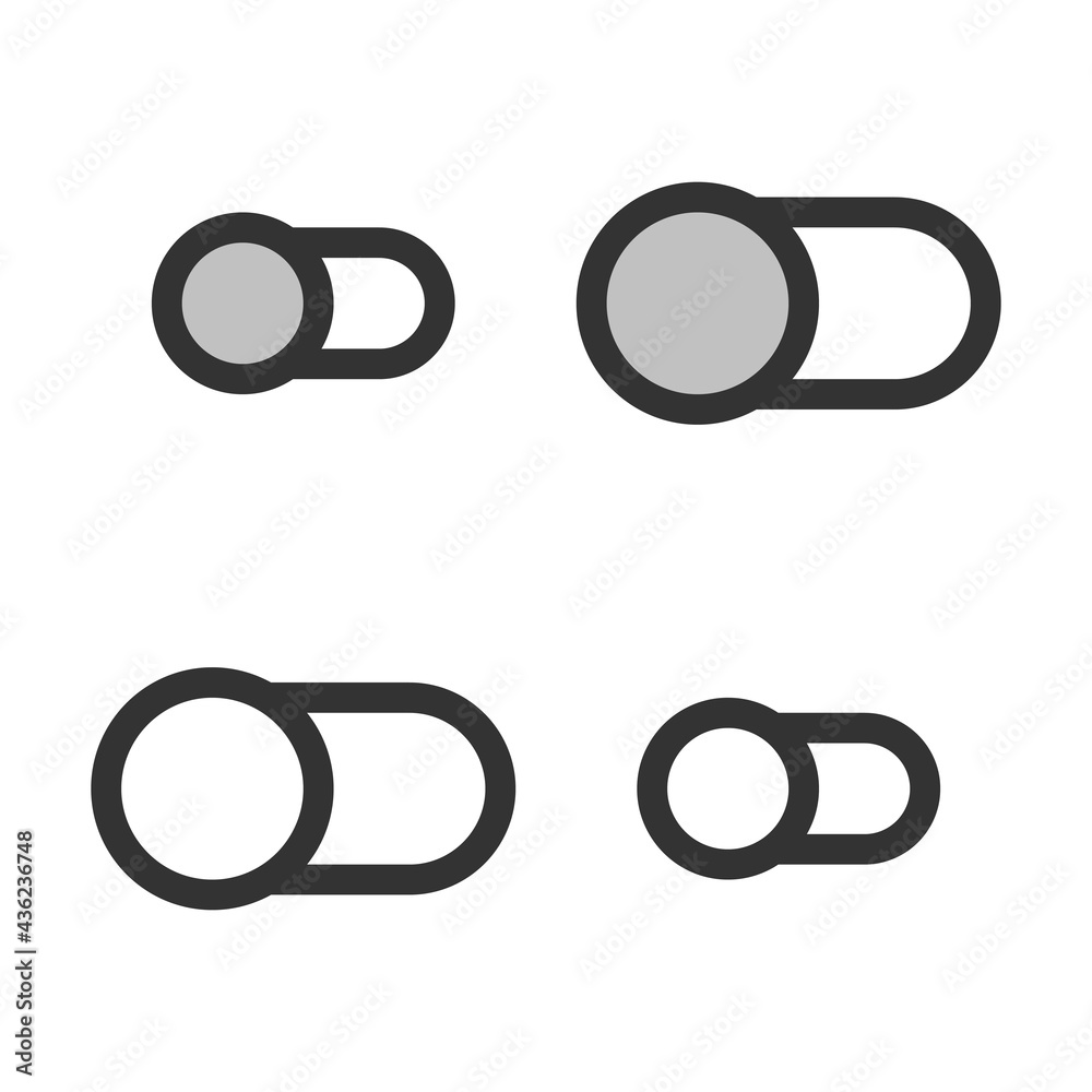 Pixel-perfect linear icon of slider button in off position built on two base grids of 32x32 and 24x24 pixels. The initial line weight is 2 pixels. In two-color and one-color versions. Editable strokes Pixel-perfect linear icon of slider button in off position built on two base grids of 32x32 and 24x24 pixels. The initial line weight is 2 pixels. In two-color and one-color versions. Editable strokes