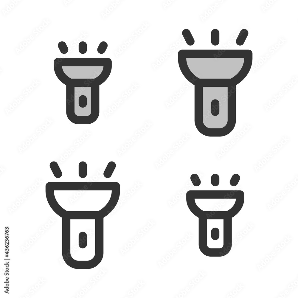 Pixelperfect linear icon of flashlight built on two base grids of 32 x
