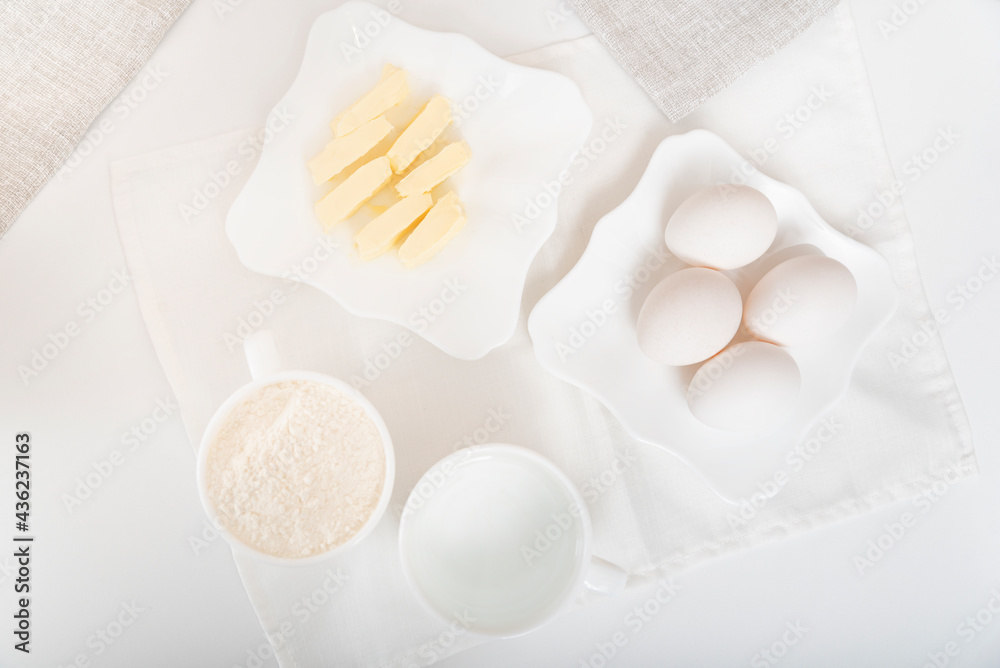 Butter, flour and butter for dough. Preparing for baking. Recipe ingredients Butter, flour and butter for dough. Preparing for baking. Recipe ingredients