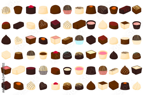 Illustration on theme beautiful big set sweet chocolate candy bonbon