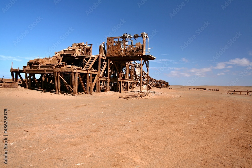 The remains of an oil rig. Skeleton Coast National Park. Namibia. Africa.