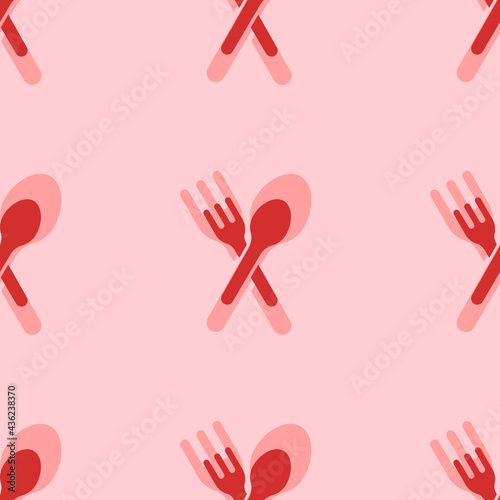 Seamless pattern of large isolated red dinner time symbols. The elements are evenly spaced. Vector illustration on light red background