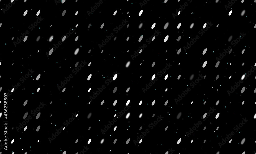 Seamless background pattern of evenly spaced white surf board symbols of different sizes and opacity. Vector illustration on black background with stars Seamless background pattern of evenly spaced white surf board symbols of different sizes and opacity. Vector illustration on black background with stars