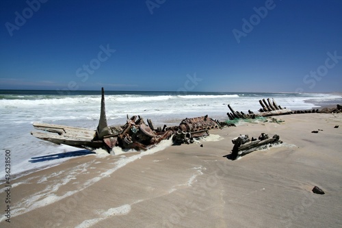 Wreck ship in Skeleton Coast National Park. Namibia. Africa. photo