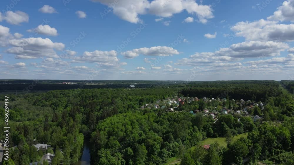 Aerial drone view of village,lake and forests in the countryside Aerial drone view of village,lake and forests in the countryside