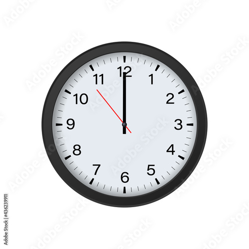 Round Wall Clock Mockup Isolated on White Background, 12 O'clock. Vector Illustration