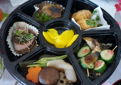Rich Japanese cuisine with vegetables and meat