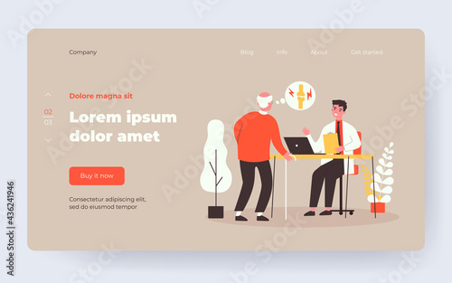 Senior man with cane visiting doctor. Arthritis, bones disease, joint inflammation. Flat vector illustration. Healthcare, elderly age concept for banner, website design or landing web page