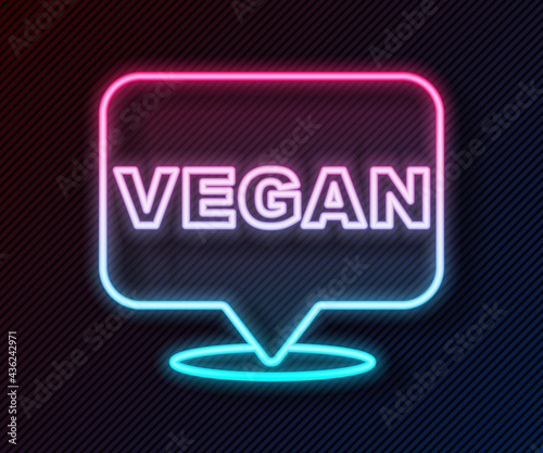 Glowing neon line Vegan food diet icon isolated Glowing neon line background. Organic, bio, eco symbol. Vegan, no meat, lactose free, healthy, fresh and nonviolent food. Vector