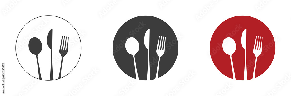 Dishes. Spoon, fork, knife and plates icons set, menu logo, cutlery silhouette. Vector illustration. Dishes. Spoon, fork, knife and plates icons set, menu logo, cutlery silhouette. Vector illustration.
