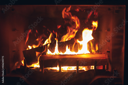 artistic fire  fireplace with burning log