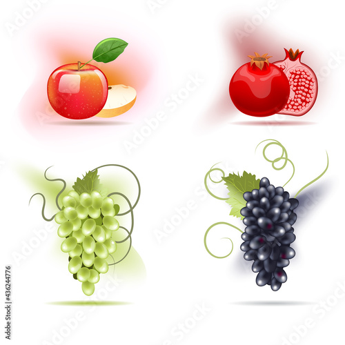 Fototapeta Naklejka Na Ścianę i Meble -  Set of fruits, apple, pomegranate and grapes.