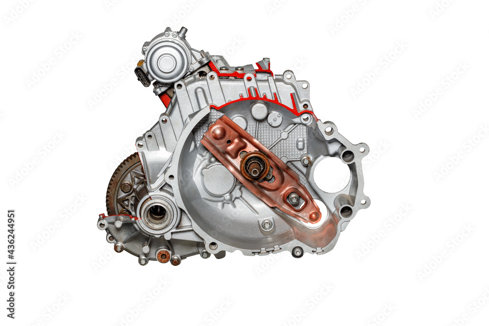 Cutout of an automatic transmission of a modern car at an exhibition