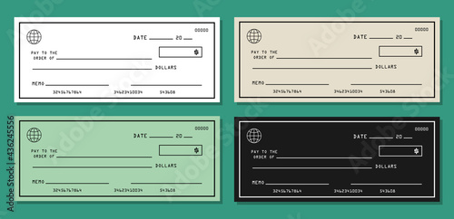 Bank check vector set illustration