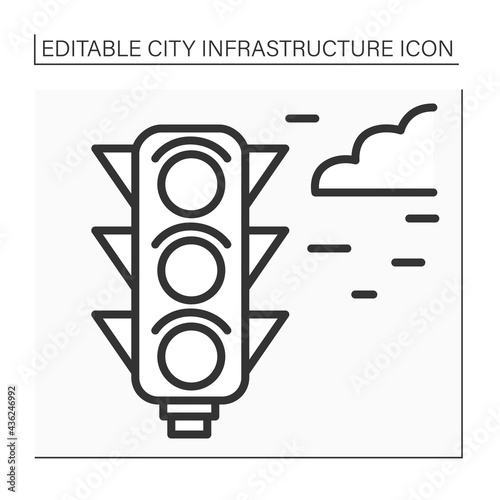 Traffic lights line icon. Signaling device to control flows of traffic. Road regulation. Outline drawing. Traffic control concept. Isolated vector illustrations. Editable stroke