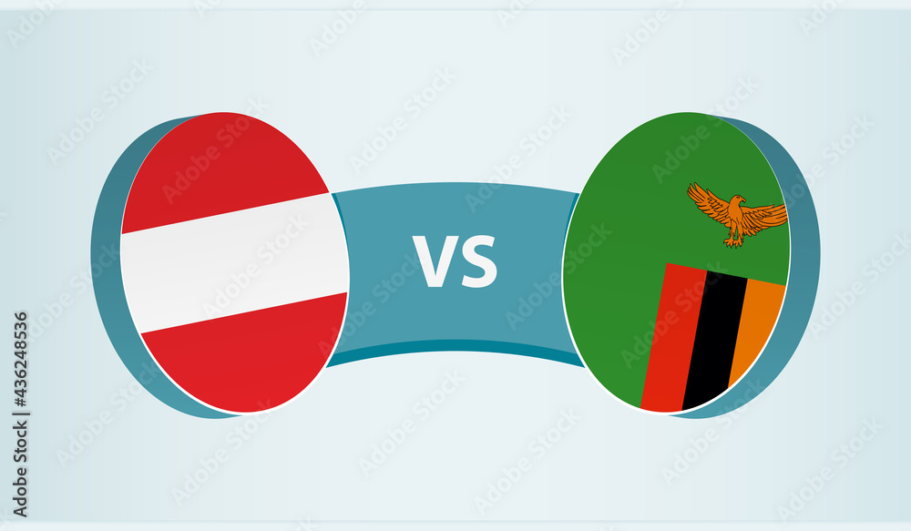 Austria versus Zambia, team sports competition concept.