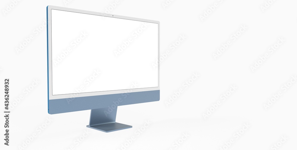 Computer display with blank white screen 3d blue Computer display with blank white screen 3d blue