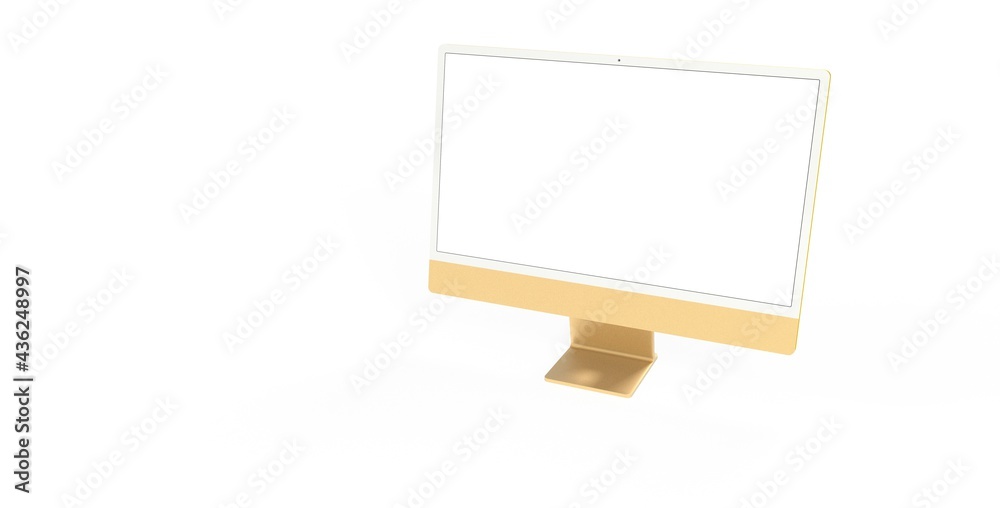 yellow Workspace blank screen desktop computer, Mockup computer gold yellow Workspace blank screen desktop computer, Mockup computer gold