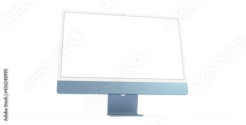 Fotografía Workspace blank screen desktop computer, Mockup computer blue