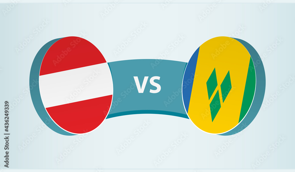 Austria versus Saint Vincent and the Grenadines, team sports competition concept. Austria versus Saint Vincent and the Grenadines, team sports competition concept.