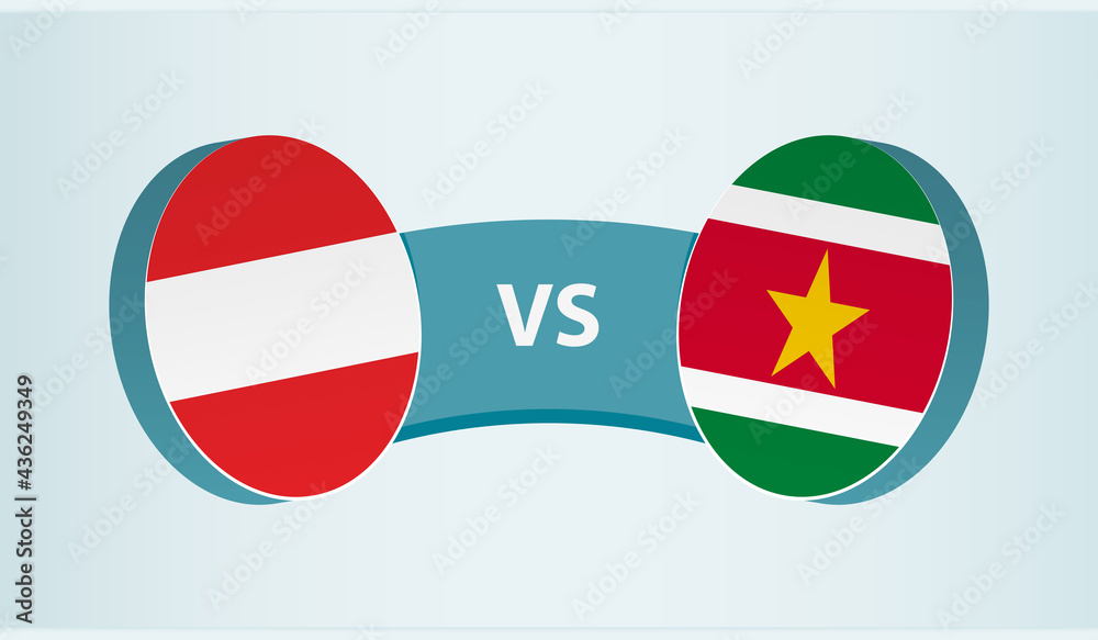 Austria versus Suriname, team sports competition concept.