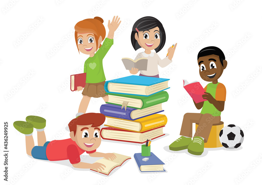 Cute kids reading book, happy kids reading books., Vector and illustration Cute kids reading book, happy kids reading books., Vector and illustration