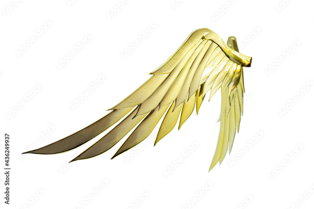 Golden angel wing with gold color isolated and clipping path Golden angel wing with gold color isolated and clipping path