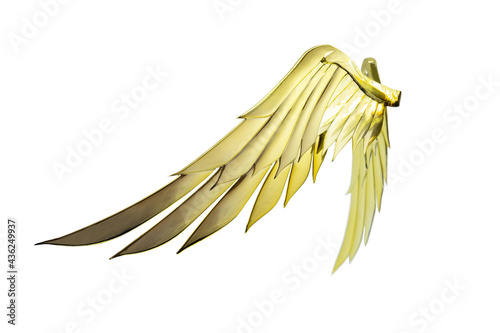 Golden angel wing with gold color isolated and clipping path photo