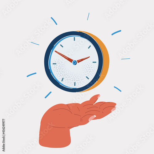 Vector illustration of clock on hand on wite backround.
