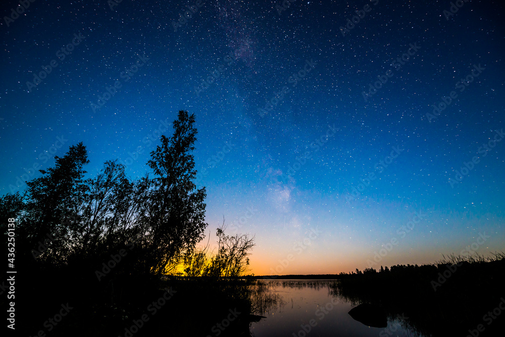 Fototapeta premium Stars and the Milky Way in the sky over the lake