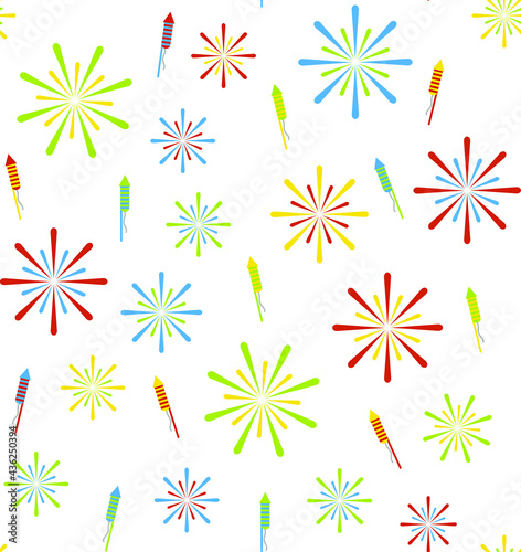 Firework and firecracker seamless vector pattern. Perfect for background, wallpaper, wrapping paper or fabric.