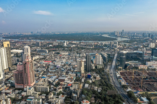 Aerial view of Bangkok Asoke, Khlong Toey during covid lockdown, Thailand © pierrick