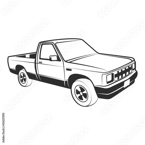 Truck illustration monochrome of classic retro style. Isolated on white.
