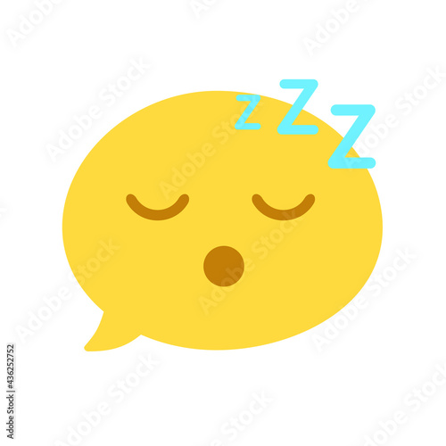 Vector round isolated emoticon emoji on white. The symbol is sleep, nap, dreaming, fatigue. Closed eyes. Popular chat element. Fashionable, flat, cartoonish. Dialogue bubble, cute dialog box.